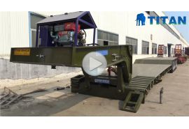 4 trục tải phía trước trailer lowboy cổ ngỗng